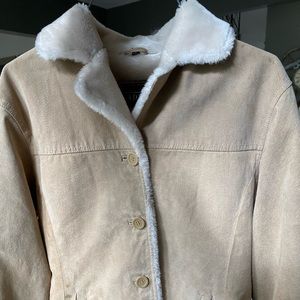 Women’s Medium tan soft suede leather jacket with plush soft fuzzy inside